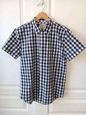 Lucky Brand Men's Blue Gingham Check Cotton Short Sleeve Shirt Size S